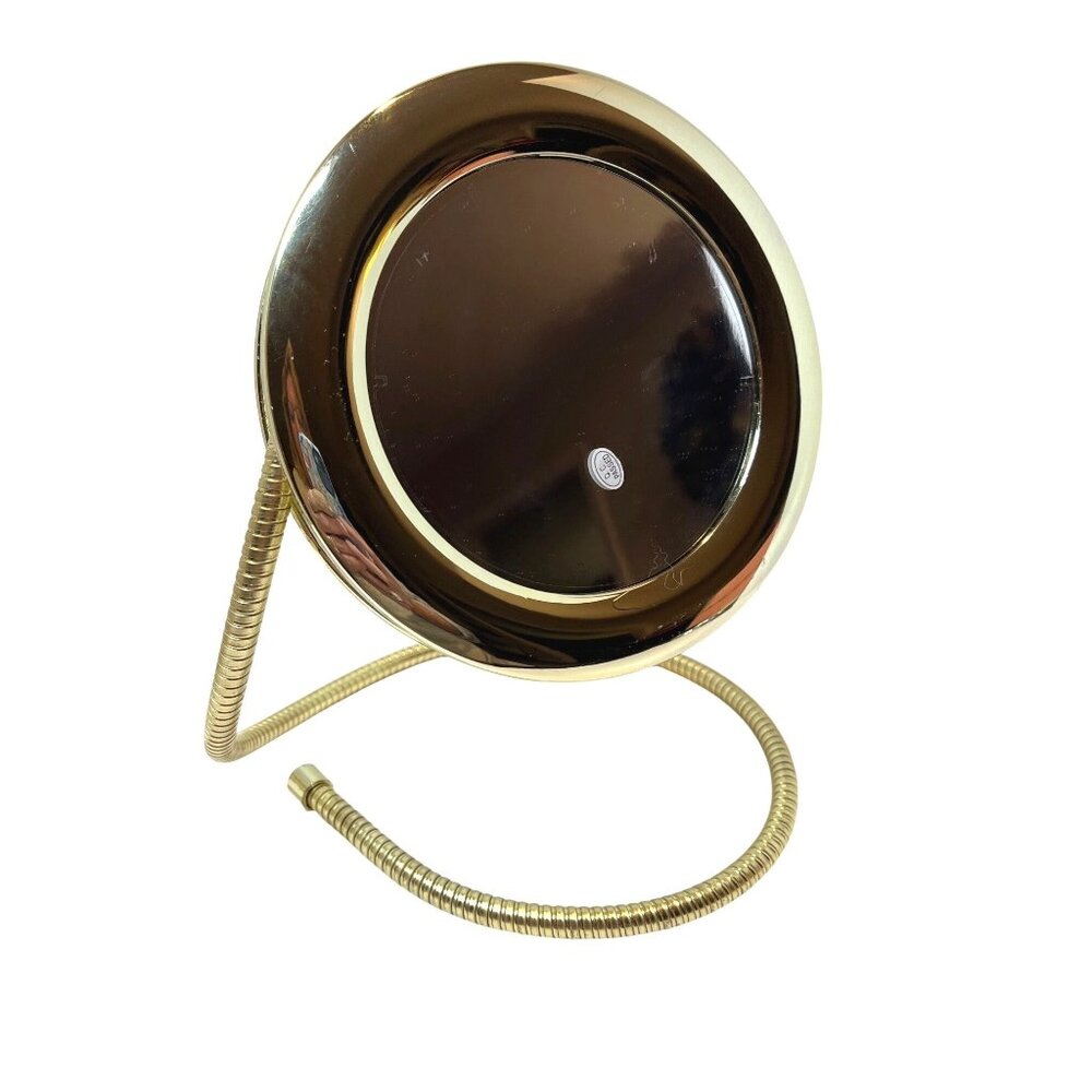 Gold Flexible Vanity Travel Mirror With Adjustable Stand 7-Inch Diameter Elegant